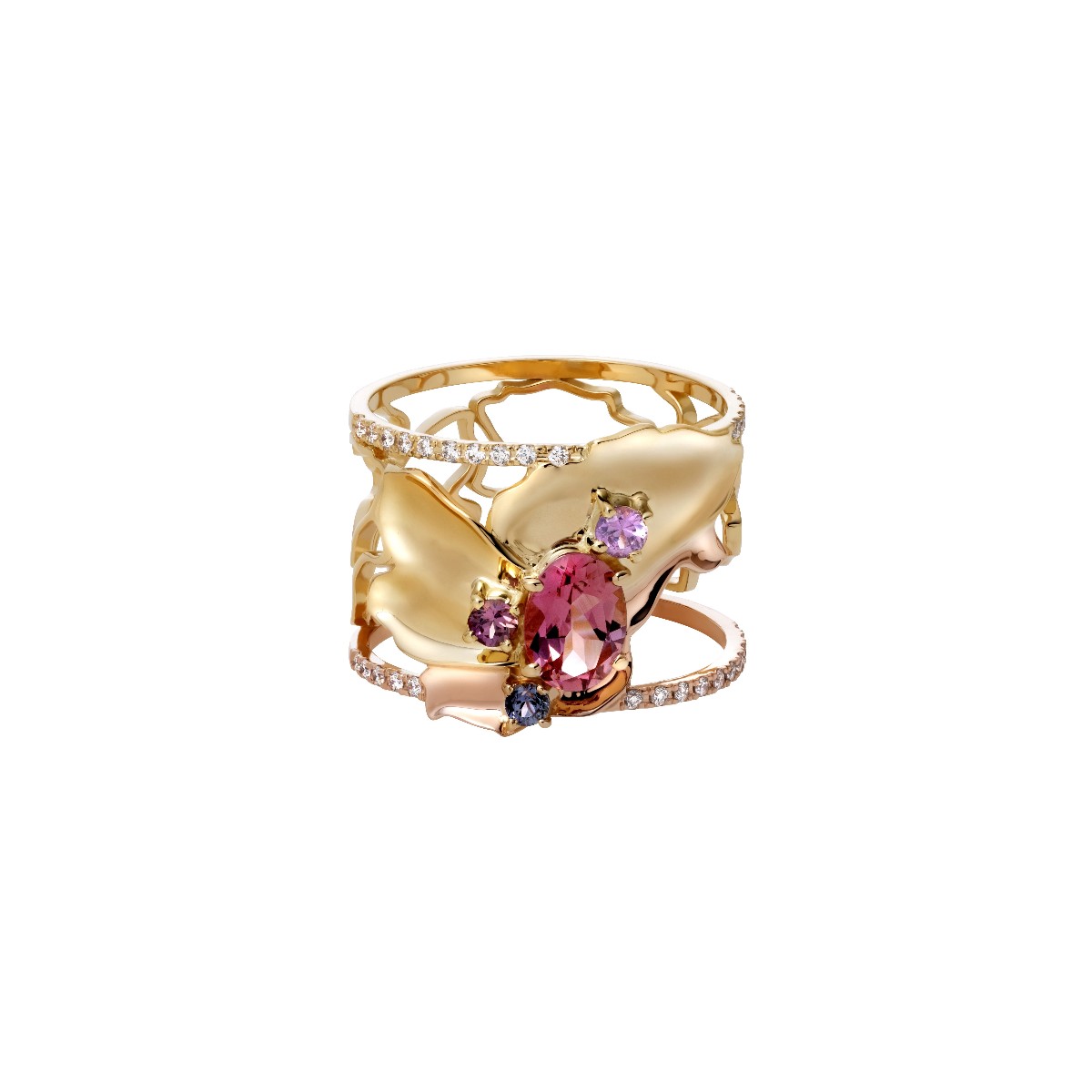 attitude-luxe__© tamiko_EI_bague_diamants-saphirs-tourmaline bugue, or, diamants, saphirs, tourmaline
