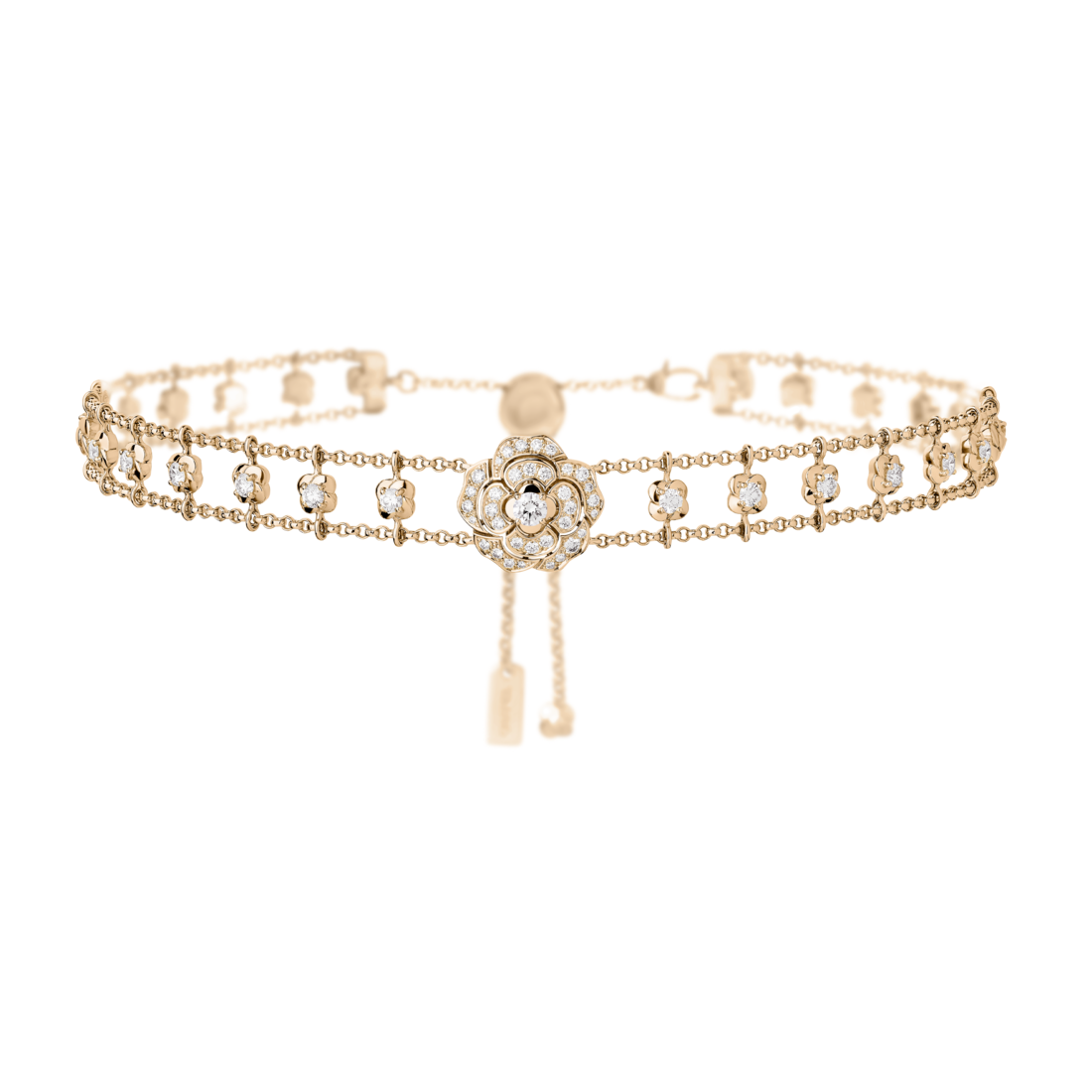 collier choker, or rose, diamants